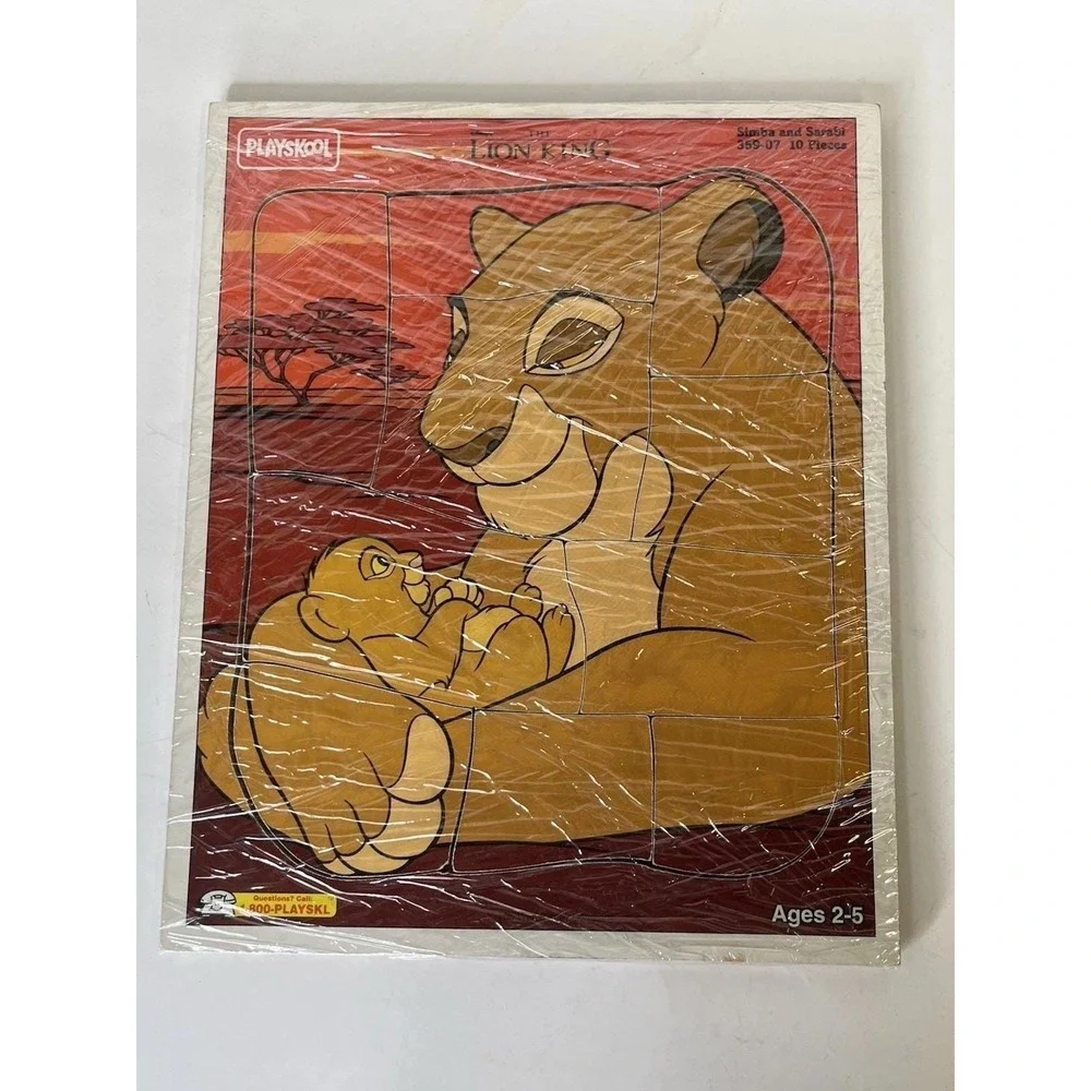 WOODEN PLAYSKOOL LION KING PUZZLE - 359-07 Vintage 90's Simba Sarabi 10 Pieces